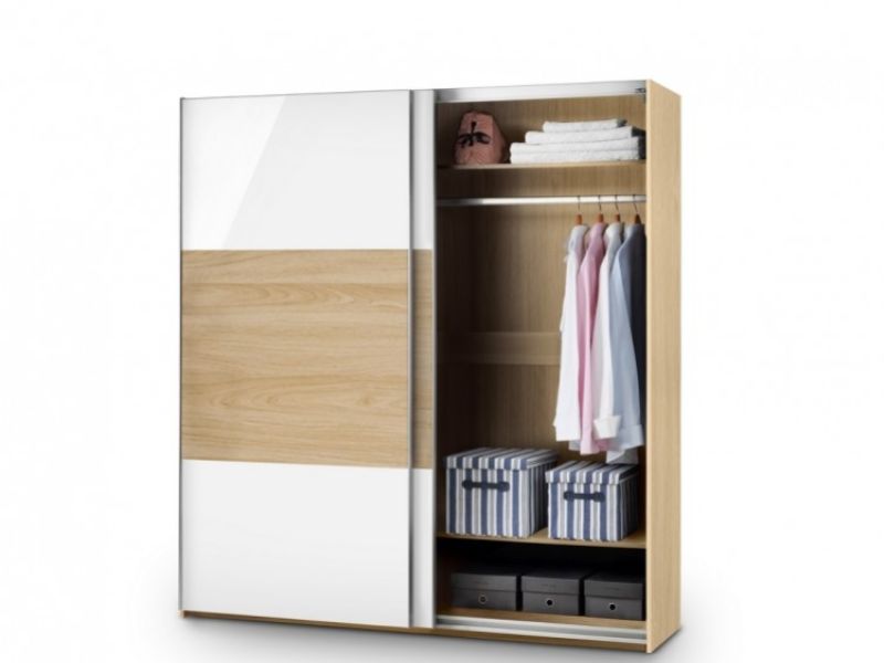 Julian Bowen Stockholm Oak and White Sliding 2 Door Wardrobe