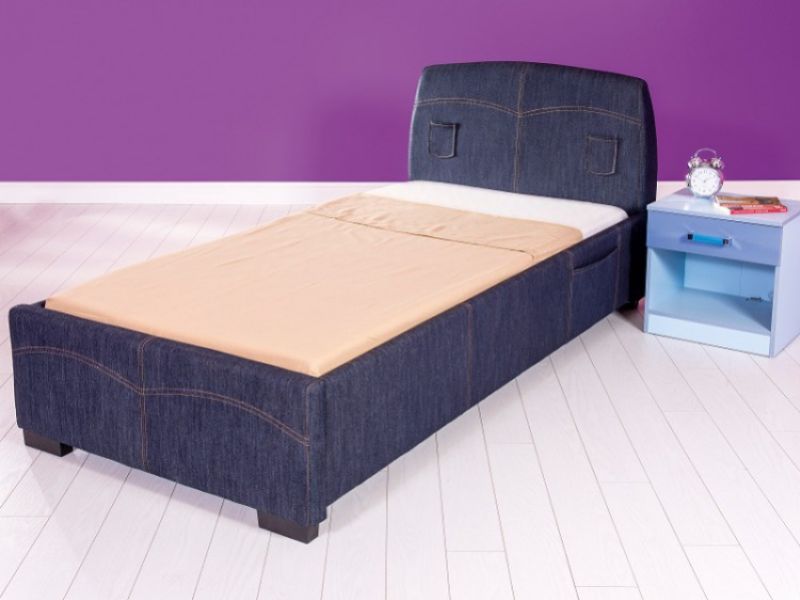 GFW Denim 3ft Single Blue Upholstered Fabric Bed Frame