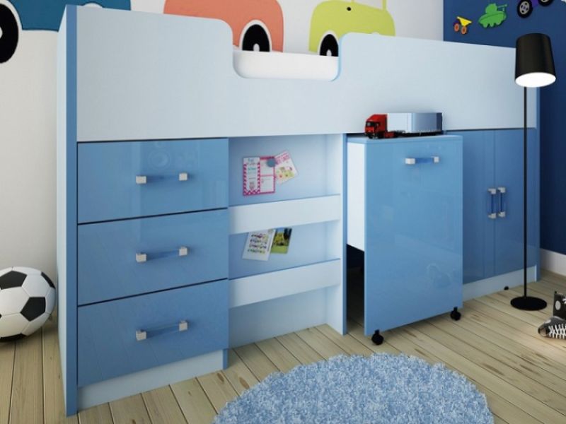 Gloss Blue Mid Sleeper Bed Frame By Gfw, Mid Sleeper Bed With Pull Out Desk