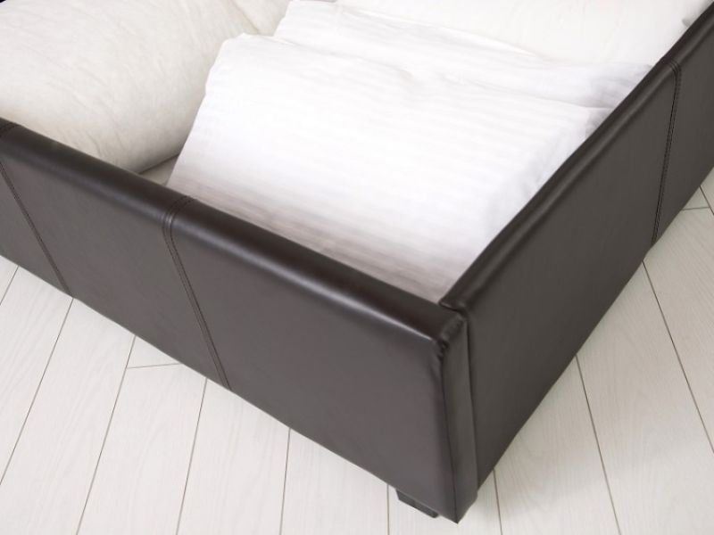 GFW End Lift Ottoman 3ft Single Brown Faux Leather Bed Frame