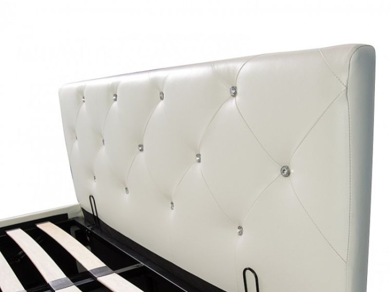 GFW Michigan Crystal 4ft6 Double White Faux Leather Ottoman Lift Bed Frame