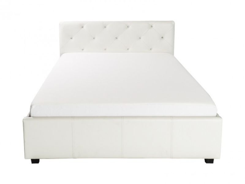 GFW Michigan Crystal 5ft Kingsize White Faux Leather Ottoman Lift Bed Frame