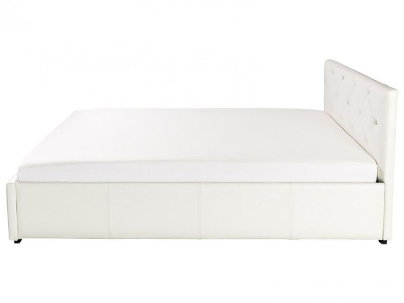GFW Michigan Crystal 5ft Kingsize White Faux Leather Ottoman Lift Bed Frame