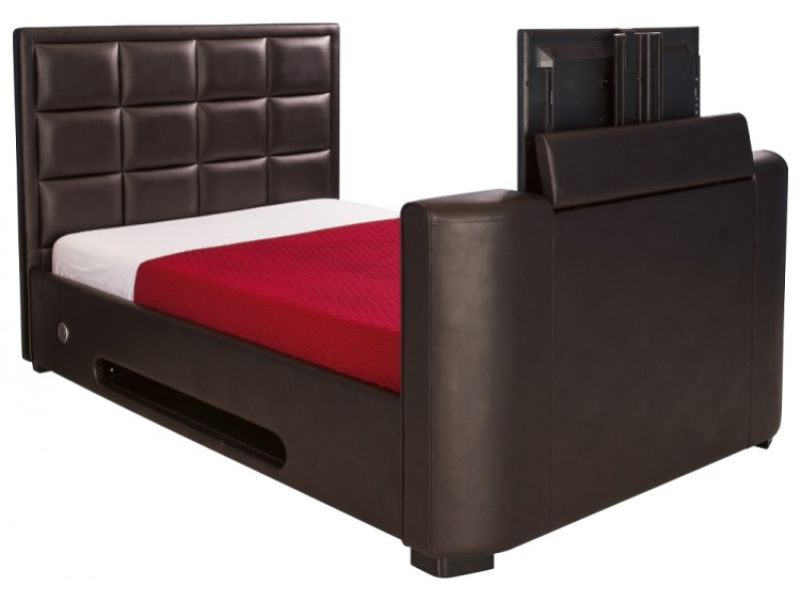 GFW Lincoln 5ft Kingsize Brown Faux Leather TV Bed Frame