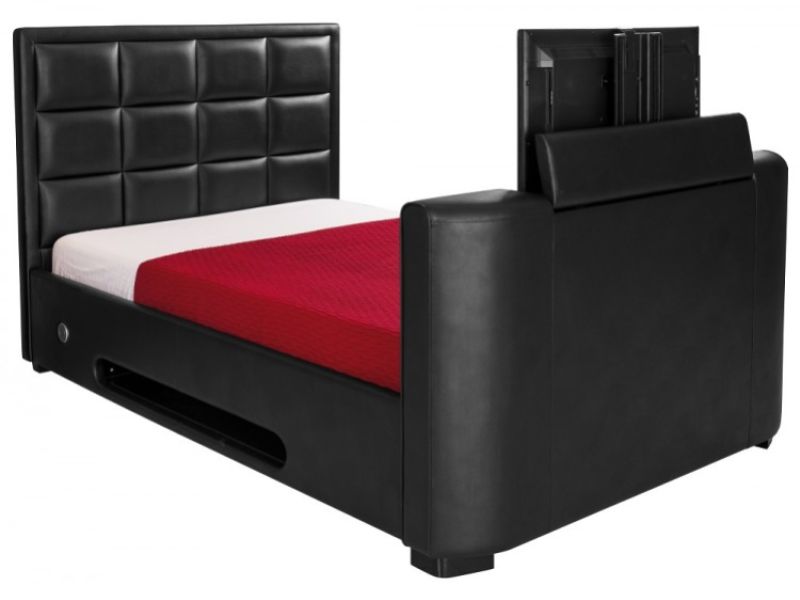 GFW Lincoln 4ft6 Double Black Faux Leather TV Bed Frame