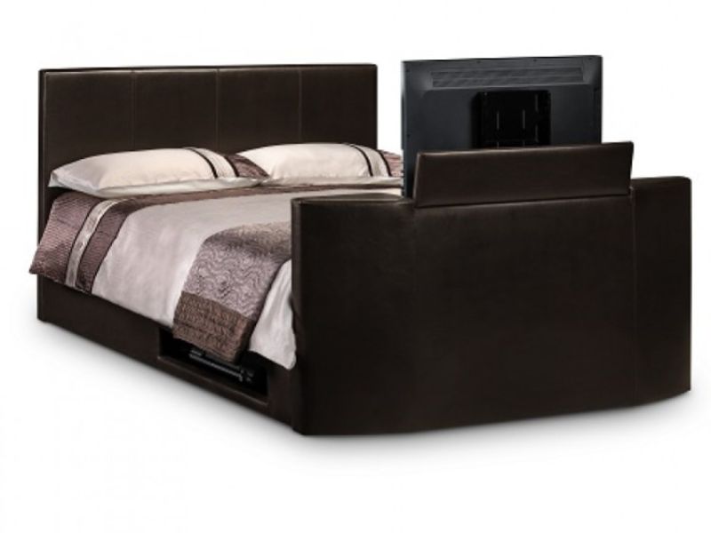 Julian Bowen Optika 5ft Kingsize Brown Faux Leather TV Bed Frame (with TV)