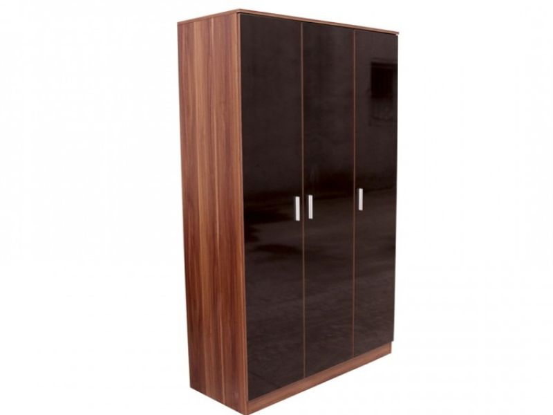 GFW Ottawa 3 Door Wardrobe in Walnut and Black Gloss