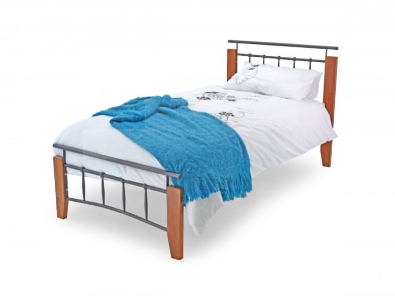 Metal Beds Kentucky 3ft (90cm) Single Silver and Beech Bed Frame