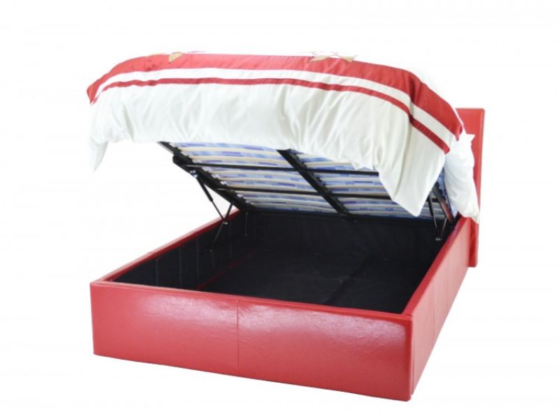 Metal Beds Chameleon 4ft (120cm) Small Double  Red Faux Leather Ottoman Bed Frame