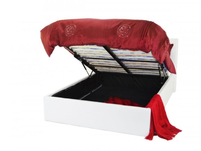 Metal Beds Chameleon 4ft6 (135cm) Double White Faux Leather Ottoman Bed Frame