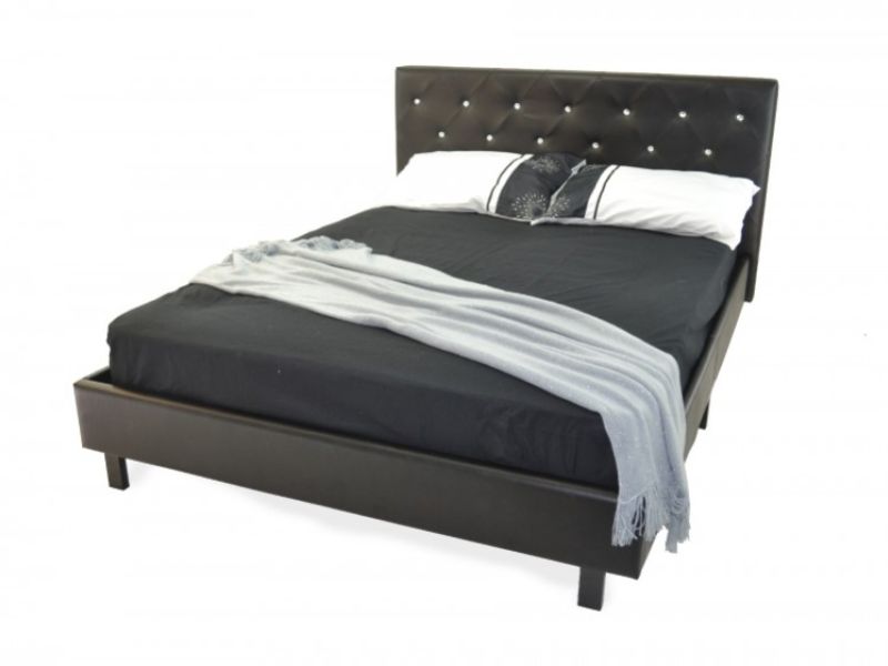 Metal Beds New York Crystal 4ft6 Double Black Faux Leather Bed Frame