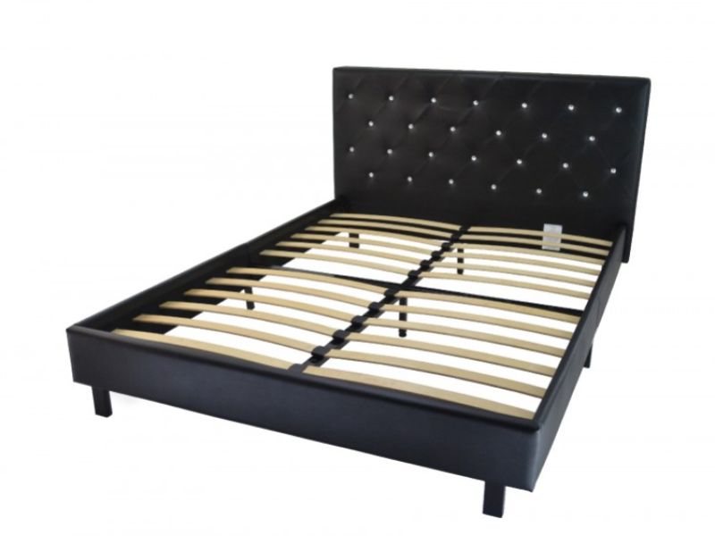 Metal Beds New York Crystal 4ft6 Double Black Faux Leather Bed Frame