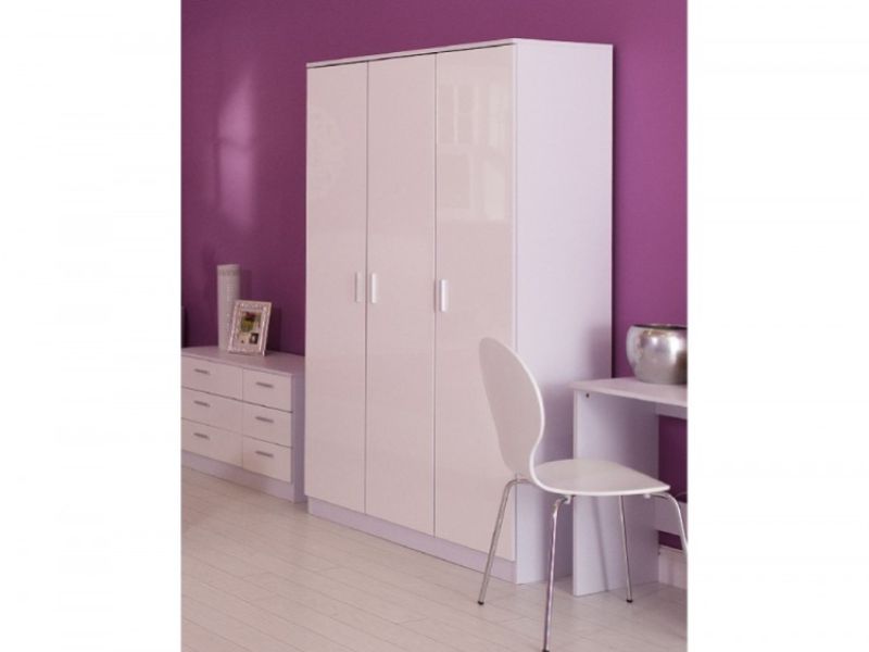 GFW Ottawa 3 Door Wardrobe in White and White Gloss