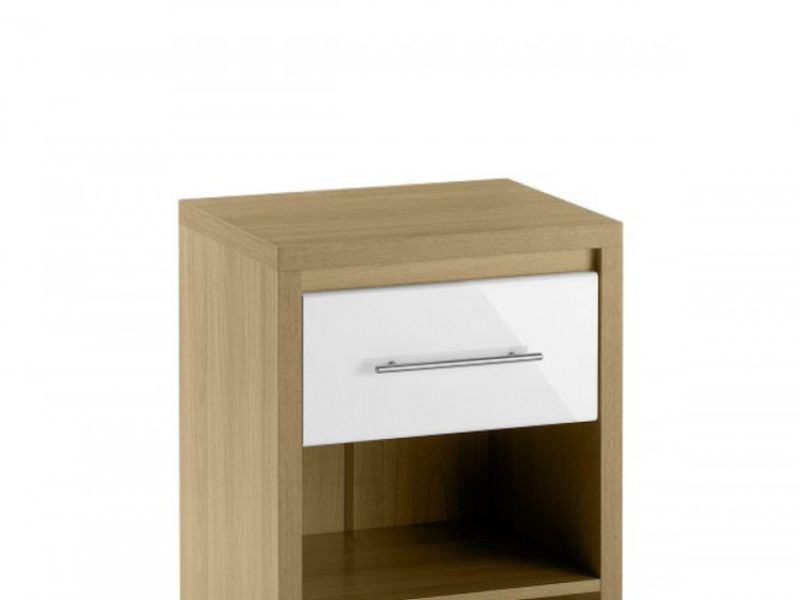 Julian Bowen Stockholm Oak and White 1 Drawer Wooden Bedside Cabinet