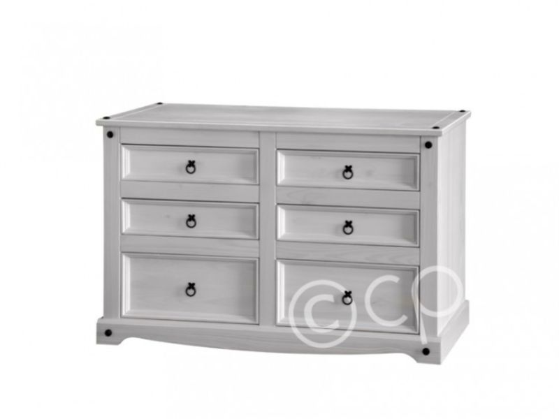 Core Corona Whitewashed Pine 3 + 3  Drawer Wide Chest