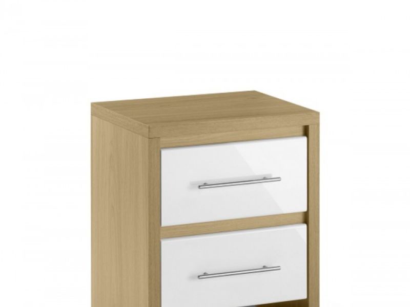 Julian Bowen Stockholm Oak and White 2 Drawer Wooden Bedside Cabinet
