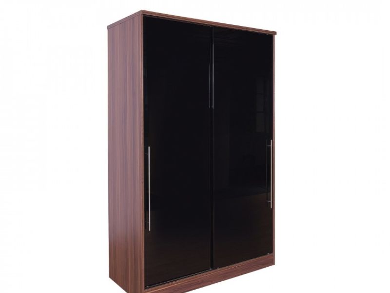 GFW Ottawa Sliding Door Wardrobe in Walnut and Black Gloss