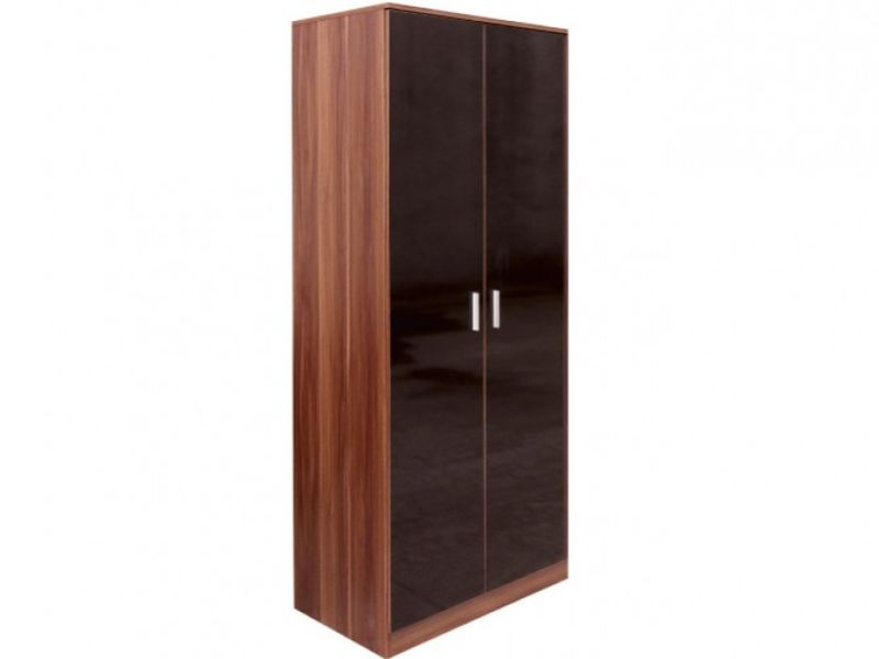 GFW Ottawa 2 Door Wardrobe in Walnut and Black Gloss