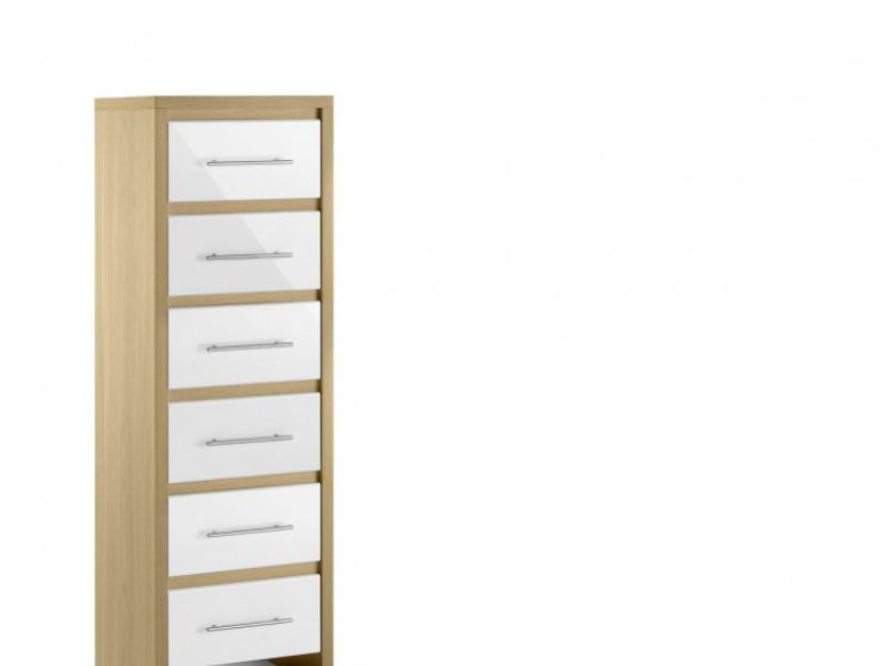 Julian Bowen Stockholm Oak and White 6 Drawer Narrow Wooden Chest