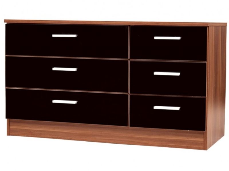 GFW Ottawa 3 plus 3 Drawer Chest in Walnut and Black Gloss