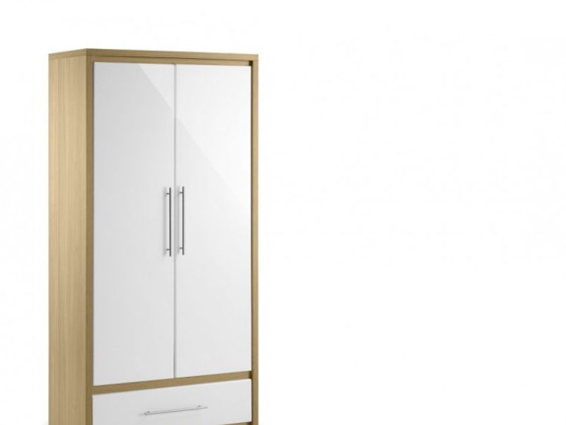 Julian Bowen Stockholm Oak and White 2 Door Combination Wardrobe