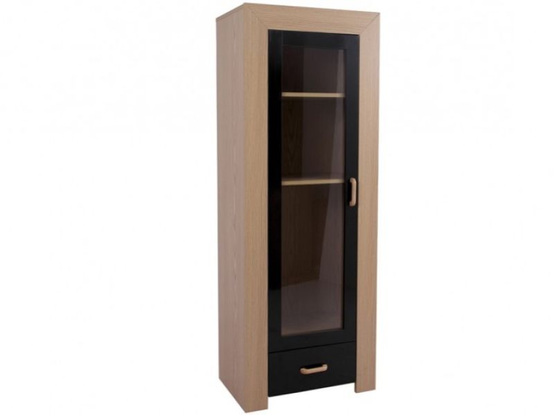 GFW Los Angeles Display Unit with Glass Door in Oak Effect and Black Gloss