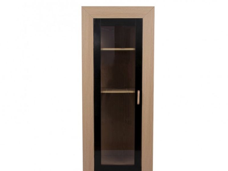 GFW Los Angeles Display Unit with Glass Door in Oak Effect and Black Gloss
