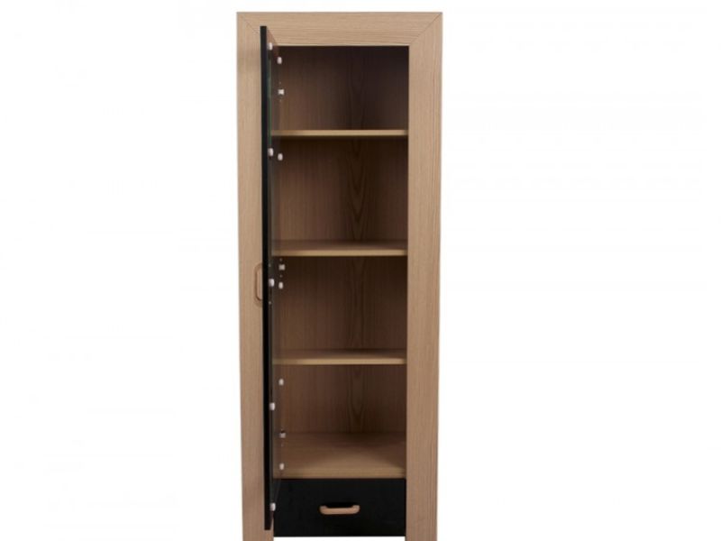 GFW Los Angeles Display Unit with Glass Door in Oak Effect and Black Gloss