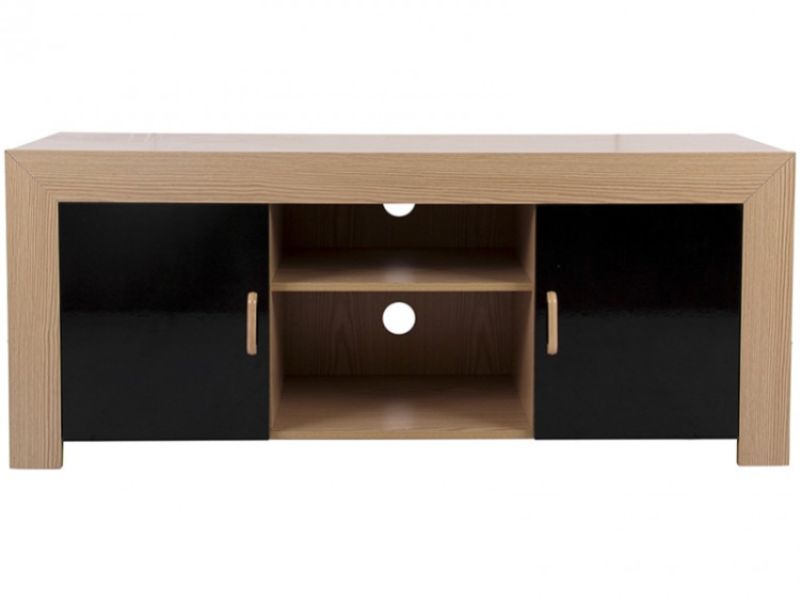 GFW Los Angeles TV Cabinet in Oak Effect and Black Gloss