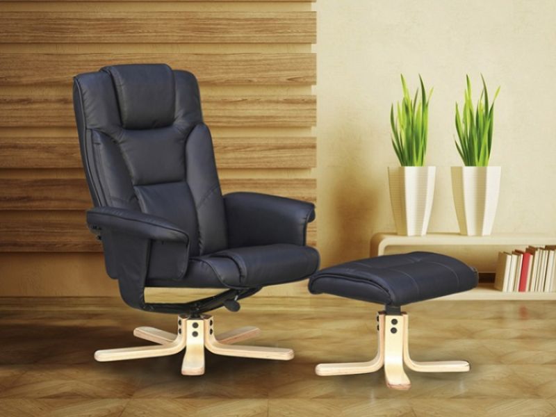 GFW Boston Recliner Chair And Footstool In Black  Faux Leather