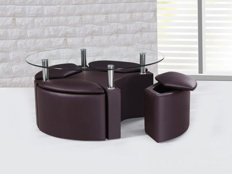 GFW Dakota Coffee Table with Stools in Brown Faux Leather