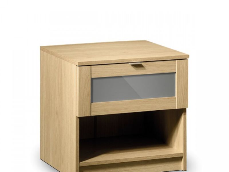 Julian Bowen Strada Light Oak and Smoked Gloss 1 Drawer Bedside