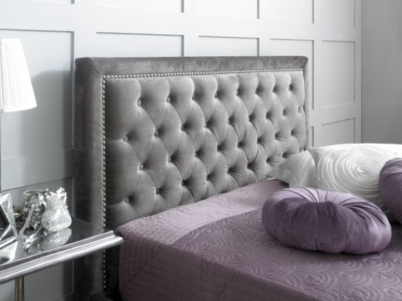Limelight Rhea 5ft Kingsize Plush Silver Velvet Fabric Ottoman Bed Frame