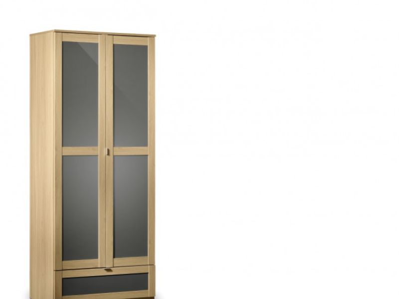 Julian Bowen Strada Light Oak and Smoked Gloss 2 Door Combination Wardrobe