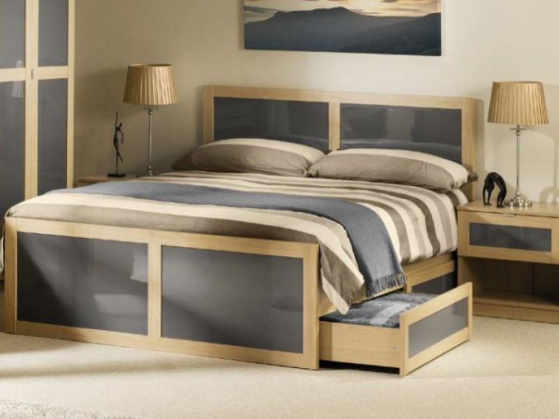 Julian Bowen Strada 3ft Single Light Oak and Smoked Gloss Wooden Bed Frame