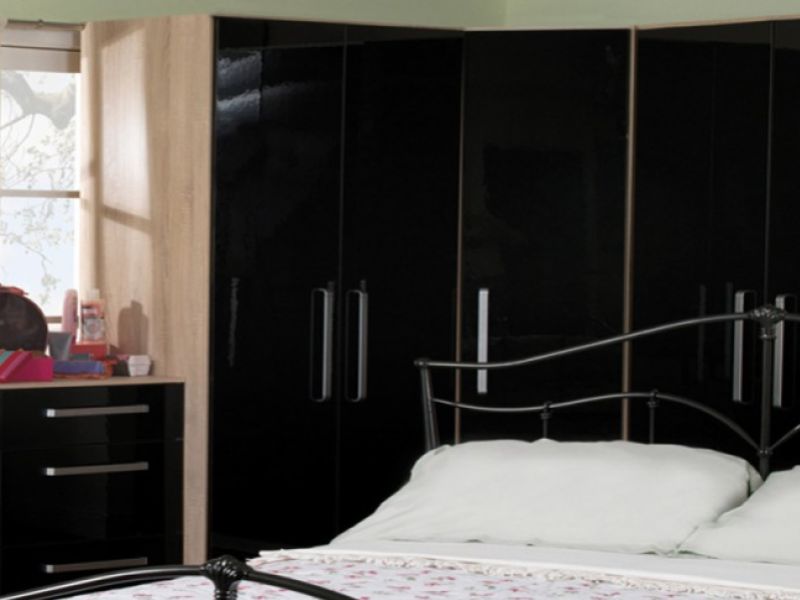 Sweet Dreams Gloss Black Sliding Door Wardrobe with Mirrors