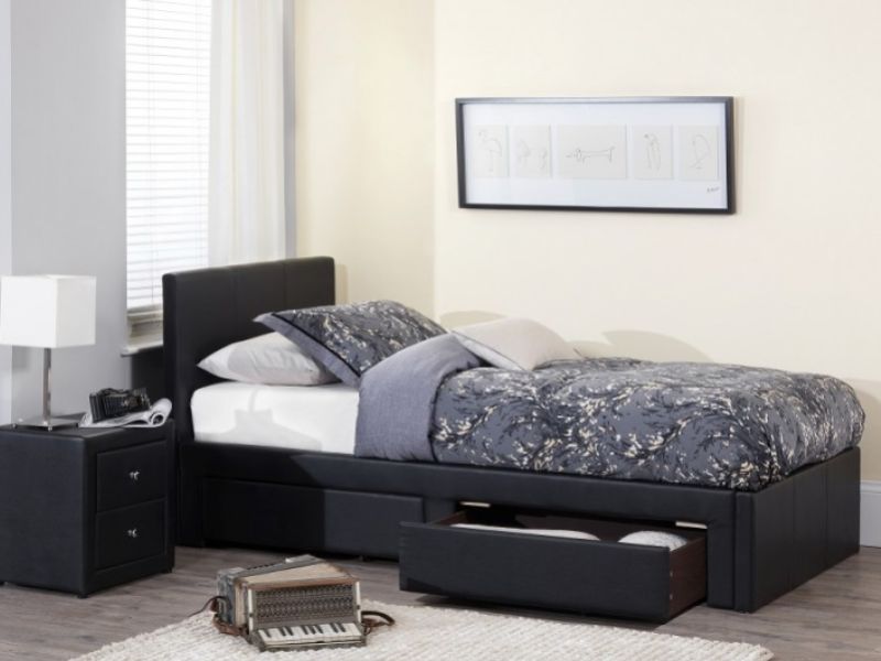 Serene Latino 3ft Single Black Faux Leather Bed Frame