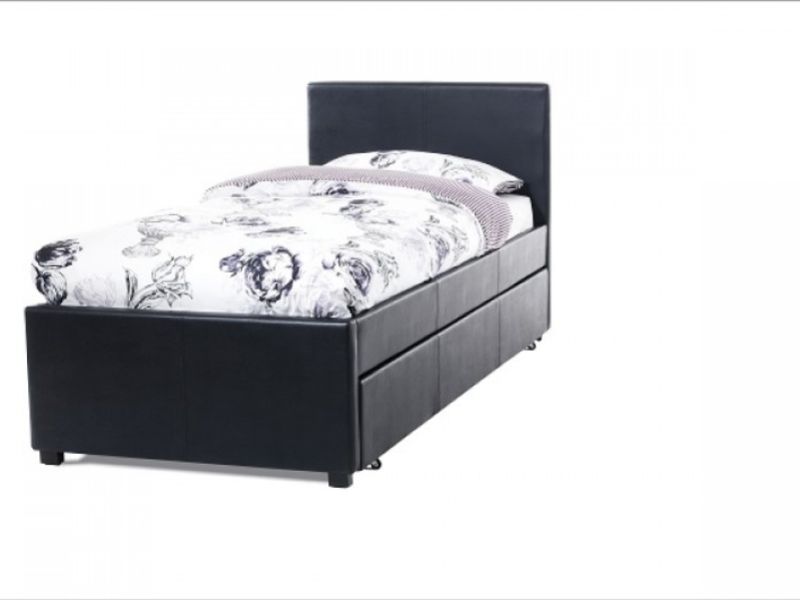 Serene Carra 3ft Single Black Faux Leather Guest Bed
