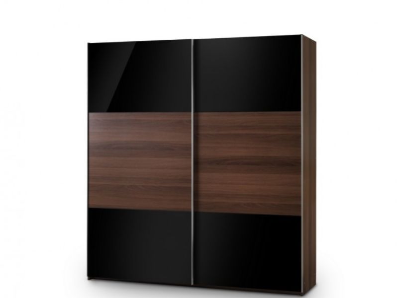 Julian Bowen Bergen Walnut And Black Gloss Sliding Wardrobe