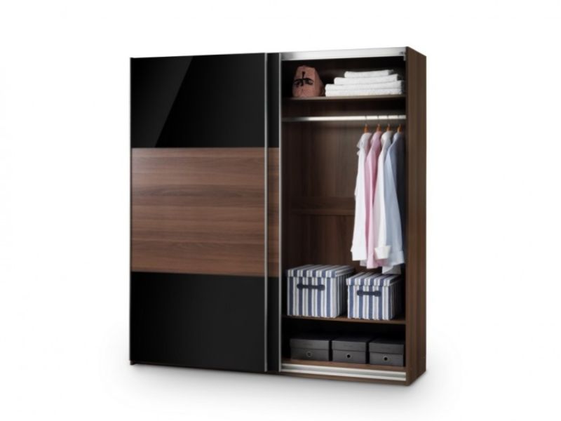 Julian Bowen Bergen Walnut And Black Gloss Sliding Wardrobe