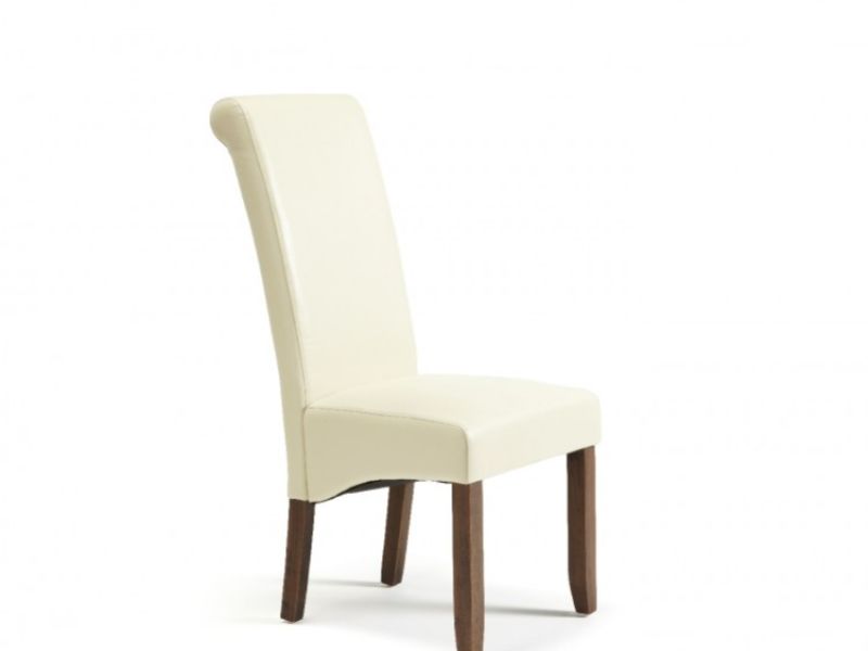Serene Kingston Cream Faux Leather Dining Chairs With Walnut Legs (Pair)
