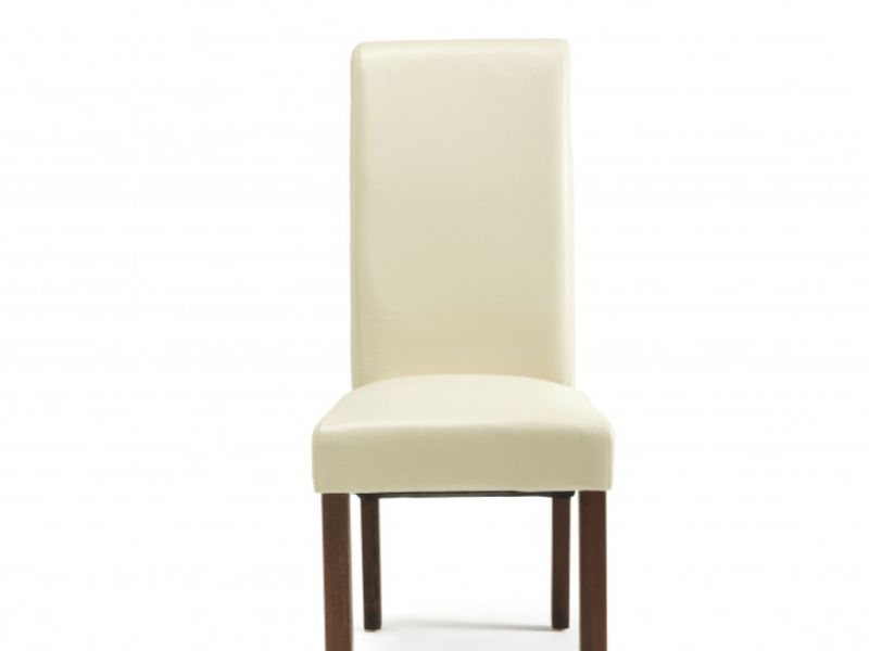 Serene Kingston Cream Faux Leather Dining Chairs With Walnut Legs (Pair)