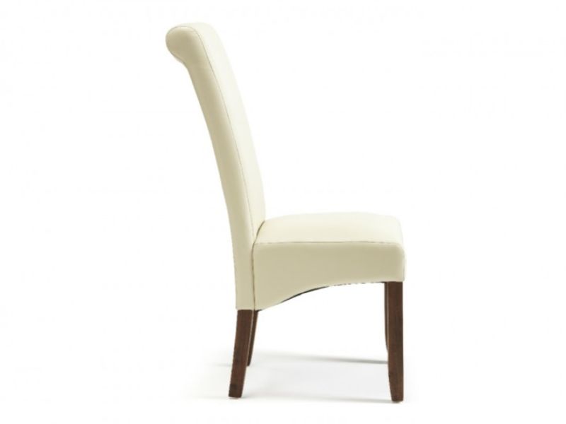 Serene Kingston Cream Faux Leather Dining Chairs With Walnut Legs (Pair)