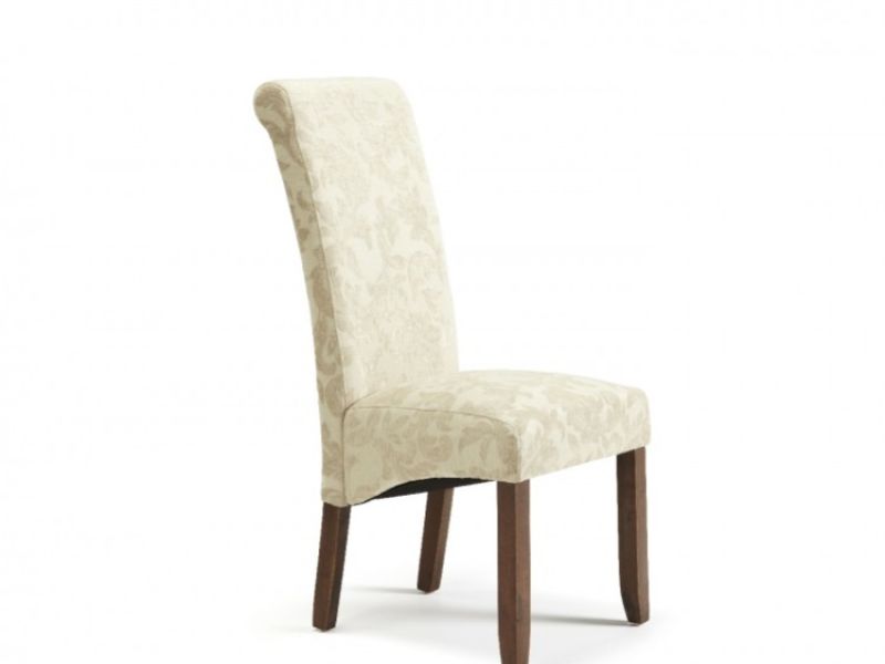 Serene Kingston Cream Floral Fabric Dining Chairs With Walnut Legs (Pair)