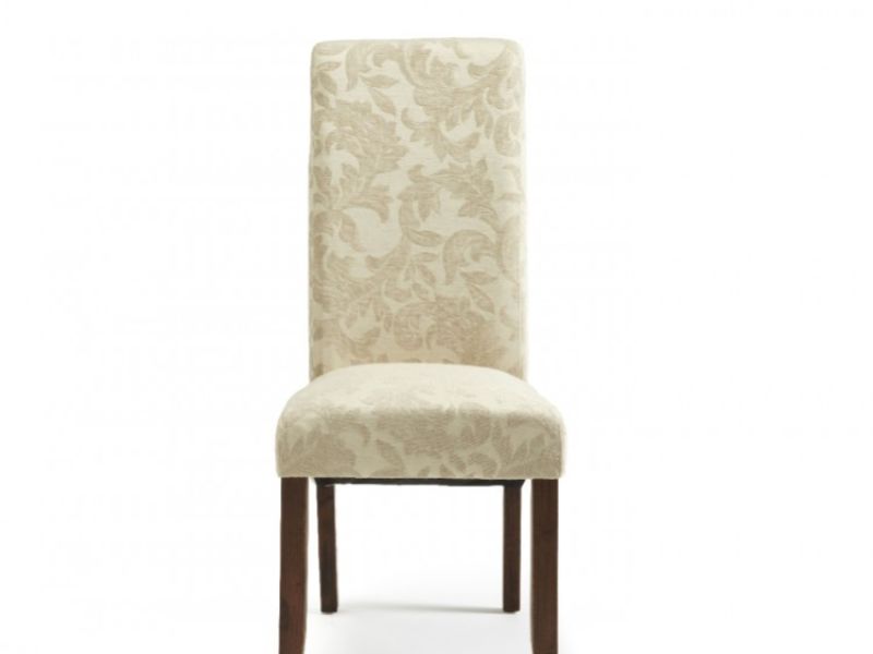 Serene Kingston Cream Floral Fabric Dining Chairs With Walnut Legs (Pair)