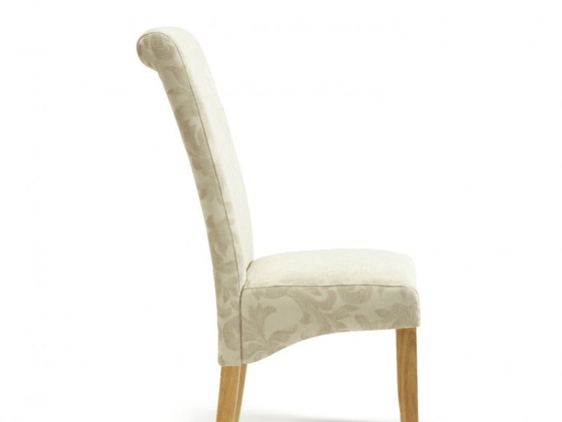 Serene Kingston Cream Fl Fabric, Oak And Material Dining Chairs