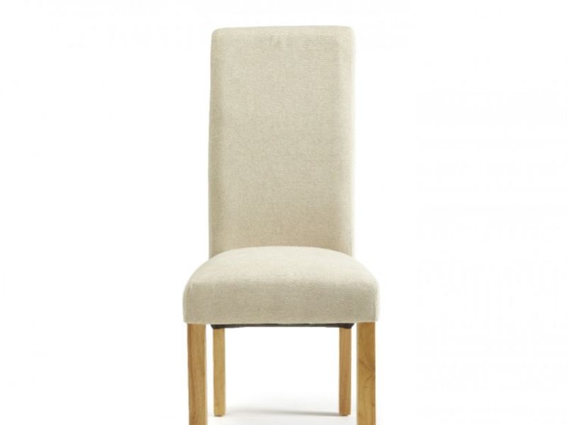 Serene Kingston Cream Fabric Dining Chairs With Oak Legs (Pair)