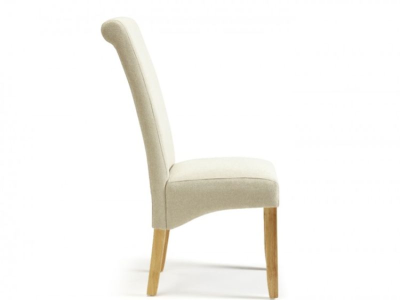 Serene Kingston Cream Fabric Dining Chairs With Oak Legs (Pair)