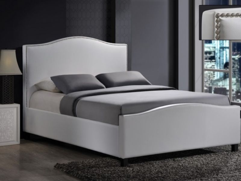 Time Living Tuxford 5ft Kingsize White Faux Leather Bed Frame
