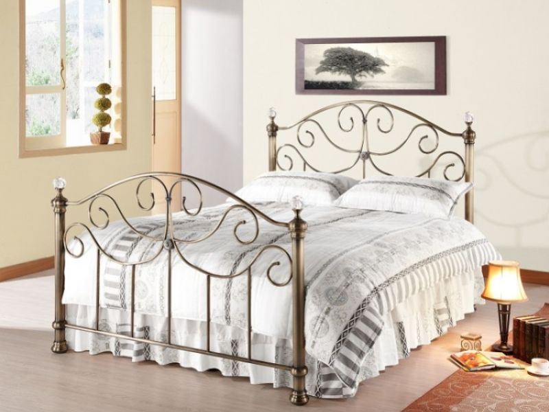 Time Living Victoria 4ft6 Double Brass Metal Bed Frame with Crystals